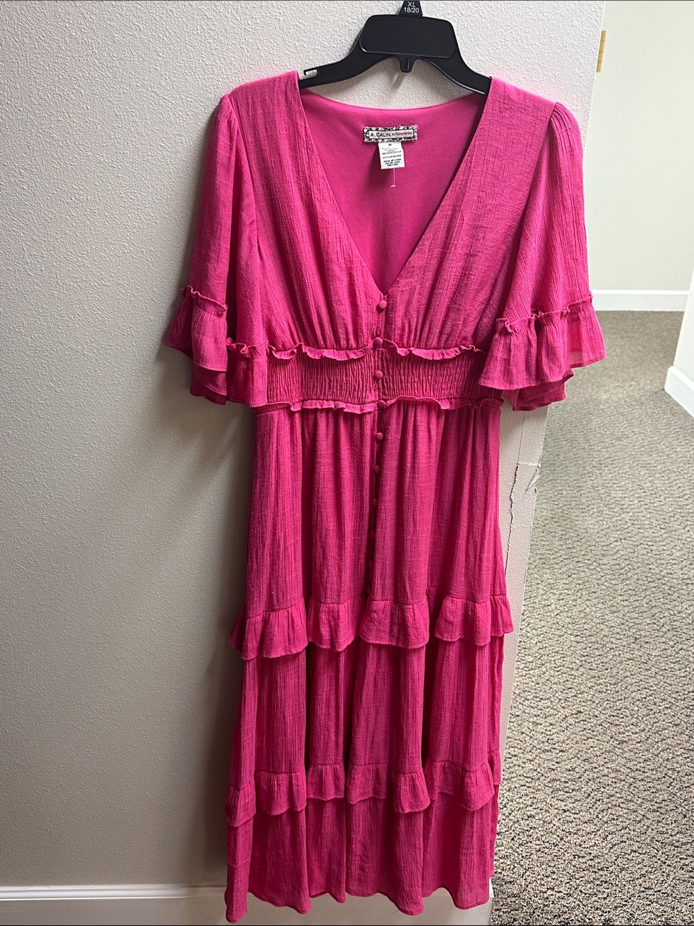 Flying Tomato Hot Pink Tiered Ruffle Midi Dress